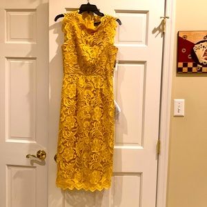 Beautiful yellow gold lace Dress The Population cocktail/dinner dress. Sheath.